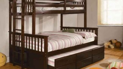 “Dingwall Devyn” Twin over Full Bunk Bed with Trundle – Espresso and Oak