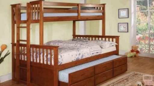 “Dingwall Devyn” Twin over Full Bunk Bed with Trundle – Espresso and Oak