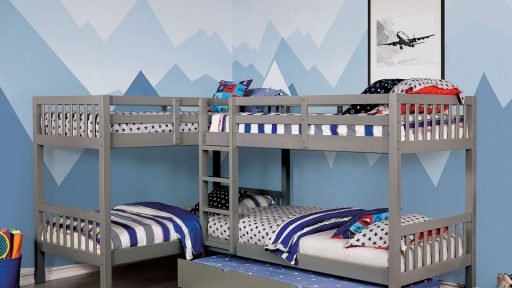 grey Quadruple Twin Bunk Bed with Trundle - kidsroom.vip