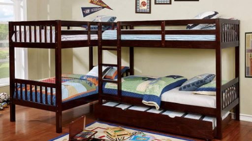 “Hannah Quadruple” Twin Bunk Bed with Trundle – 3 Colors