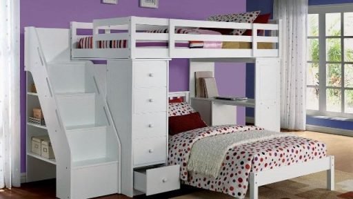 “Olivia Otter” White Twin Loft Bed with Bookcase Ladder