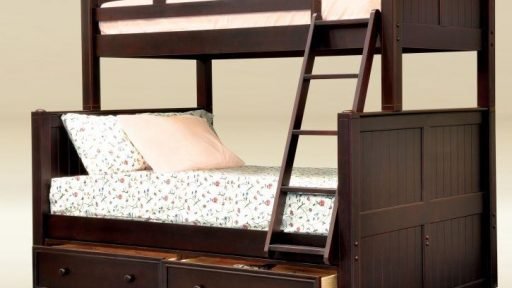 walnut Angel Twin Full Bunk Bed with Storage - kidsroom.vip