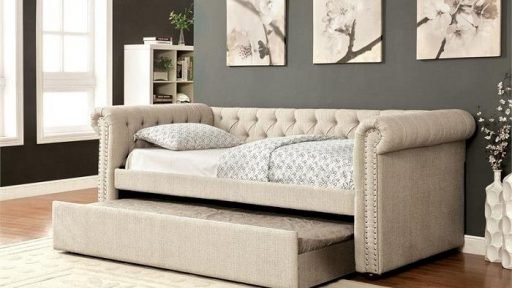 “Rebecca Princess” Beige Tufted Daybed w/ Trundle in Twin, Full or Queen