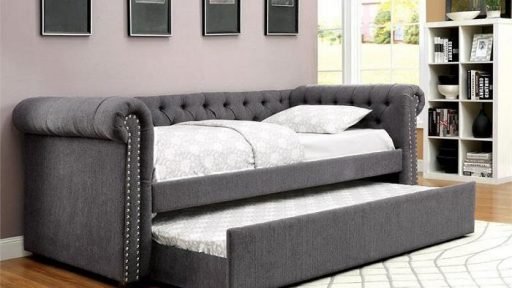 “Rebecca Princess” Grey Tufted Daybed w/Trundle