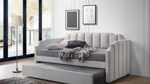 “Ronen River Dolphin” Modern Grey Fabric Padded Twin Daybed and Trundle