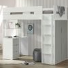 White Twin loft bunk bed with desk, stairs- kidsroom.vip