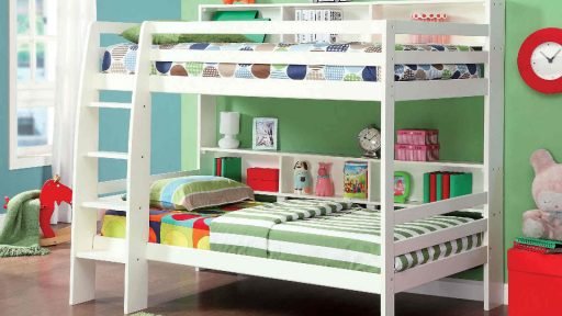 “MegaMind” Twin Over Twin Bunk Bed with Bookcase Storage – 2 Colors – COMING IN MARCH!