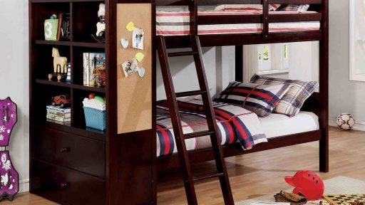 “Lucky Shamrock” Twin Over Twin Bunk Bed with Bookcase Storage – 2 Colors