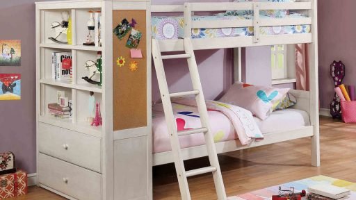 “Lucky Shamrock” Twin Over Twin Bunk Bed with Bookcase Storage – 2 Colors